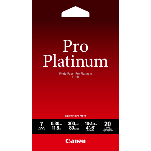 Canon Photo Paper Pro Platinum - 100 x 150 mm - 300 g/m² - 20 fogli carta fotografica - per PIXMA iP3600, MP240, MP480, MP620, MP980